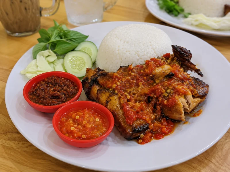 Ayam bakar geprek Sugih dengan sambal nampol khas Jatiasih